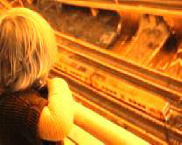 My daughter looking down on the trains in Melbourne, Australia